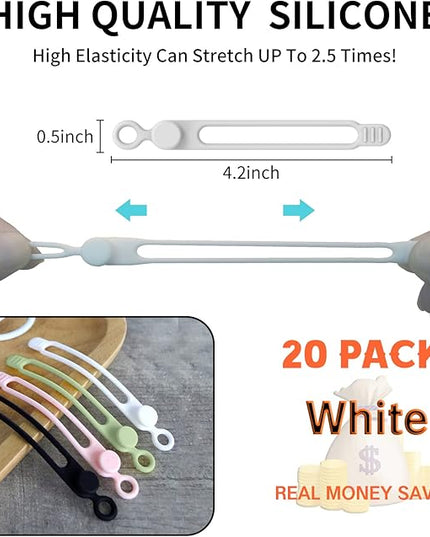 [20Park]UMUST Silicone Cable Ties, Reusable Cable Management Organizer,Cable Straps,Cord Ties,Multipurpose Elastic Cord Organizer for Bundling and Fastening Cable Cords Wires(white)