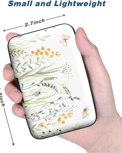 Atufsuat Credit Card Holder, Mini Aluminum Card Wallet RFID Blocking Slim Metal Hard Card Case for Women Men, Butterfly Flowers
