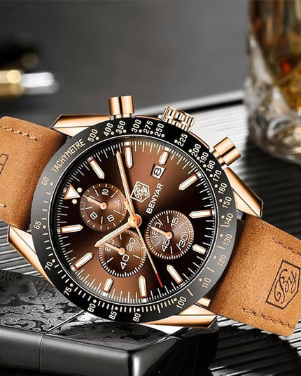 BY BENYAR Watch for Men Analog Quartz Chronograph Waterproof Luminous Designer Mens Wrist Watches Business Work Sport Casual Dress Watch with Silicone Strap Elegant Gifts for Men