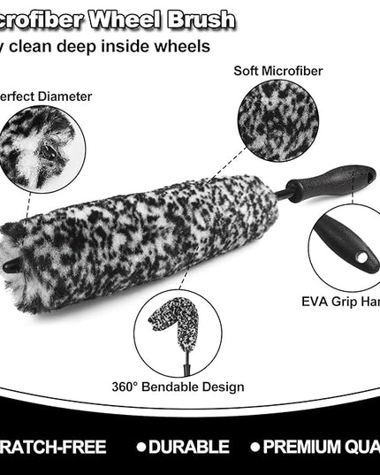12Pcs Wheel Brush Kit for Cleaning Wheel and Tire, Wheel and Rim Brush, Car Detailing Brushes, Tire Brush, Bendable & Durable Car Wheel Rim Cleaner Brush Set,Car Detailing Cleaning Brush Supplies Kit