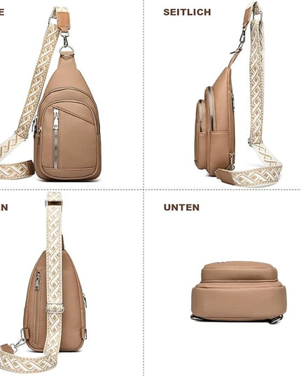 Sling Bag Crossbody Backpack - 2 in 1 Leather Cross Body Bag Fanny Pack with 2 Removable Straps