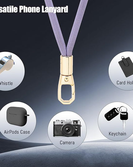 Dadanism Phone Lanyard 2 Pack, 2x Adjustable Crossbody Phone Strap, 2x Tether Tab, Anti-theft Universal Cellphone Multifuctional Patch Lanyards for iPhone & Most Smartphones, Silver Grey + Purple