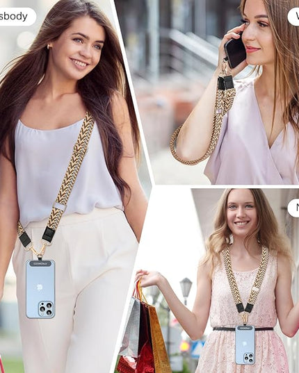 MoKo Universal Phone Lanyard, Braided Adjustable Cell Phone Crossbody Strap Detachable Women & Men Cellphone Lanyards Around The Neck with Patches for iPhone, Most Smartphones, Khaki