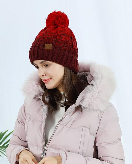 REDESS Women Winter Pompom Beanie Hat with Warm Fleece Lined, Thick Slouchy Snow Knit Skull Ski Cap