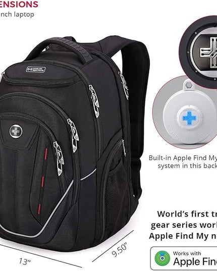 Swissdigital Design TSA Laptop Backpack Men's USB Charging Port Large Capacity Business Travel Backpack Black| With Apple Find My Network Black/Red | J16BTFB-41