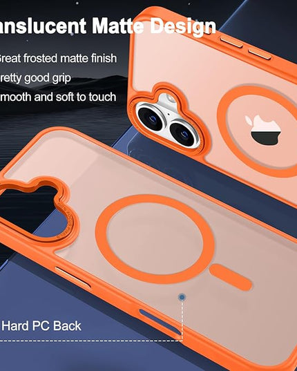 Hython Case for iPhone 17 Case Magnetic Translucent Matte Phone Cases 6.3" [Compatible with MagSafe] Thin Slim Fit Shockproof Bumper Hard Protective Cover for Women Men Girls, Frosted Orange