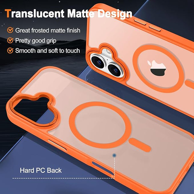 Hython Case for iPhone 17 Case Magnetic Translucent Matte Phone Cases 6.3" [Compatible with MagSafe] Thin Slim Fit Shockproof Bumper Hard Protective Cover for Women Men Girls, Frosted Orange