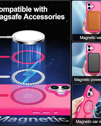 Hython Case for iPhone 17 Case Magnetic Translucent Matte Phone Cases 6.3" [Compatible with MagSafe] Thin Slim Fit Shockproof Bumper Hard Protective Cover for Women Men Girls, Frosted Hot Pink