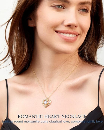 Beam & Bask 2-3 Ct Moissanite Heart Necklaces for Women, 18K Gold Plated Romantic Pendant for Anniversary Birthday, 925 Sterling Silver Jewelry for Wife Girlfriend Mom Her