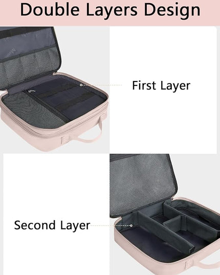 MATEIN Electronic Organizer Travel Case for Women, Double Layers Electronic Accessories Case with Handle, Portable Cord Organizer Travel for Cord, Charger, Phone, Earphone, Tablet, Pink Gift