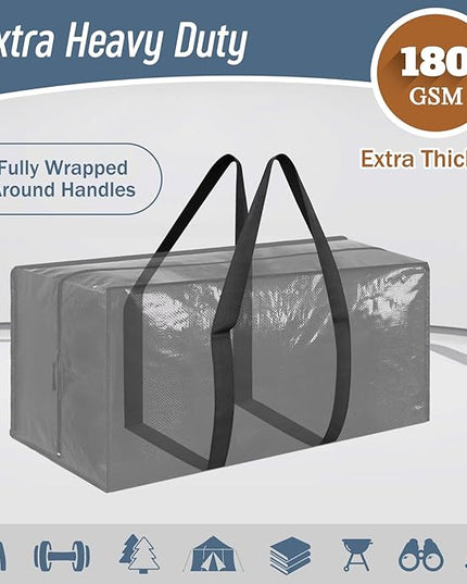12 Pack Extra Heavy Duty Large Moving Bags with Strong Zipper & Comfortable Handles, Sturdy & Durable Clothes Storage Bags Totes Bins, Packing Moving Boxes for College Supplies, Black