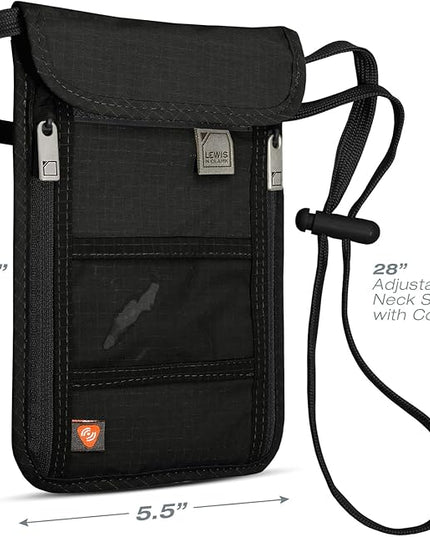 Lewis N. Clark RFID Blocking Stash Neck Wallet, Travel Pouch Passport Holder for Women & Men, Black