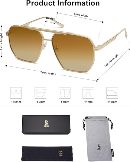 SOJOS Retro Oversized Square Polarized Sunglasses for Women Men Vintage Shades Classic Large Metal Sun Glasses