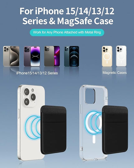 Senose Magnetic Wallet Compatible for Magsafe, Stretchy Magnet Phone Wallet Card Holder for Back of Phone Compatible for iPhone 16/15/14/13/12 Mini/Plus/Pro/Pro Max, (Black)