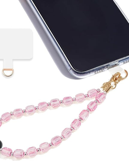 Marble Beaded Phone Wrist Strap,Detachable Phone Bracelet Strap with Tether Tab,Hands-Free Wristlet Strap (Pink Crystal)