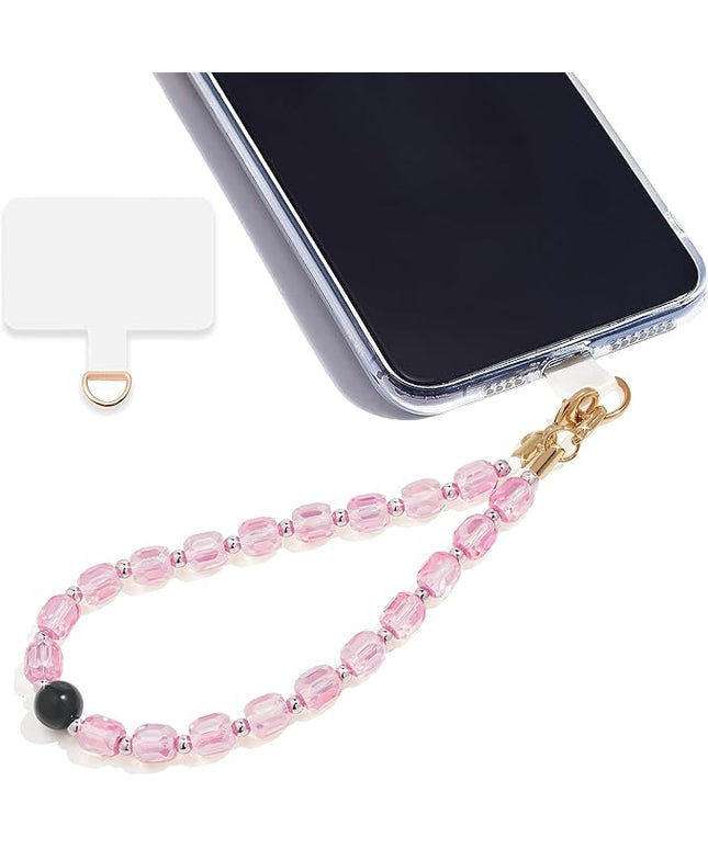 Marble Beaded Phone Wrist Strap,Detachable Phone Bracelet Strap with Tether Tab,Hands-Free Wristlet Strap (Pink Crystal)