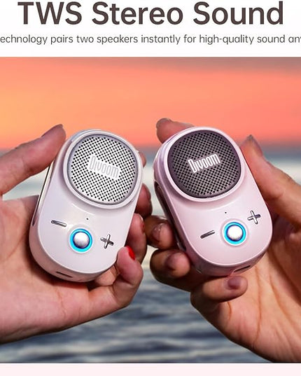 Divoom Itour-S Wearable Bluetooth Speaker, IP67 Waterproof Dustproof, Portable Small Clip-On Bluetooth Speaker, 10H Playtime, for Kitchen, Work, Travel, Biking, Golf, Pool (Pink)