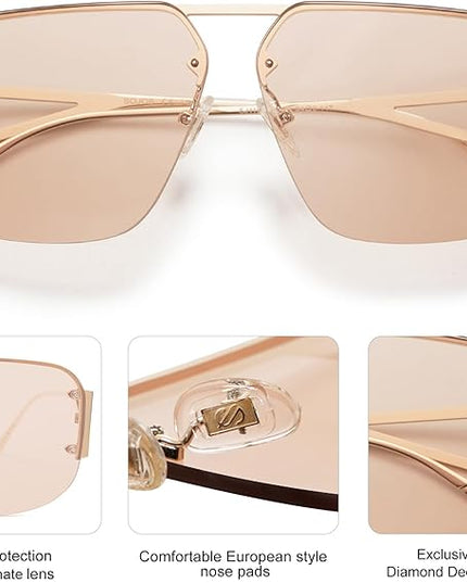 SOJOS Trendy Aviator Sunglasses Mens Womens Retro Metal Rimless Frame Shades Lentes De Sol Para Mujer SJ1192