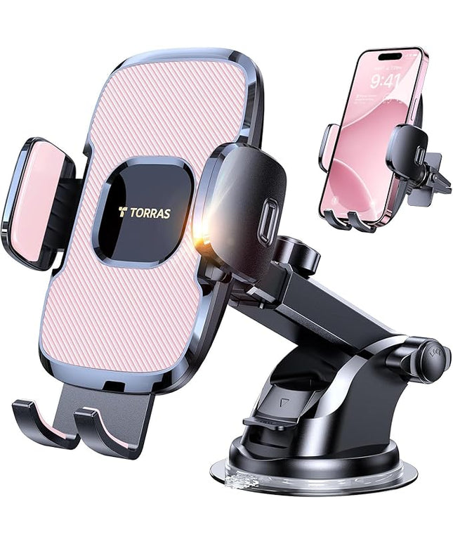 TORRAS Pink Phone Holders for Your Car【Ultra-Durable & Strongest Suction】, Universal Car Phone Holder Mount Truck Cradle Stand for Dashboard Windshield Vent, Pink Car Accessories