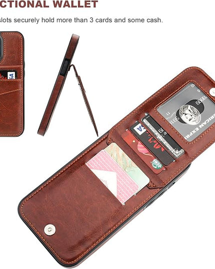 KIHUWEY Compatible with iPhone 13 Pro Max Case Wallet with Credit Card Holder, Premium Leather Magnetic Clasp Kickstand Heavy Duty Protective Cover for iPhone 13 Pro Max 6.7 Inch(Brown)