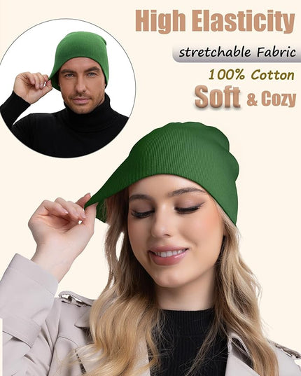 choshion 100% Cotton Beanie Hat, Cuffless Beanies Warm Knit Winter Skull Cap, Unisex Soft Fisherman Hats for Women Men