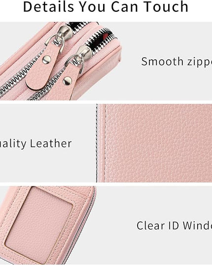 RNIEGA Credit Card Holder Wallet RFID Blocking Leather Small Wallet for Women Double Zipper Wallet with ID Window