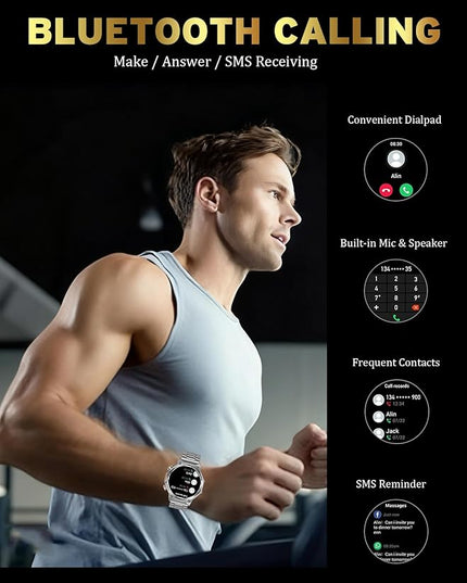 Fitness Smart Watch for Men Women, Bluetooth Calling & 1.8" AMOLED, SpO2/Heart Rate/Sleep Tracker, 100+ Workout Modes, IP67 Waterproof, 7+Day Battery, iPhone Android Compatible (Silver)