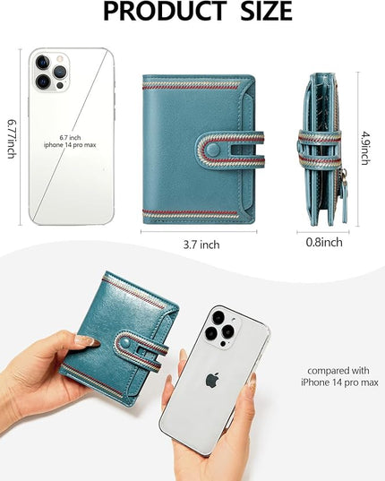 TFKGS Small Wallet for Women Vegan Leather RFID Blocking Bifold Compact Credit Card Holder with Zipper Coin Pocket Blue