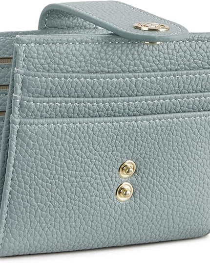 BOSTANTEN Slim Wallet for Women Small RFID Blocking Credit Card Holder Leather Bifold Wallets with Zipper Coin Pocket Light Blue
