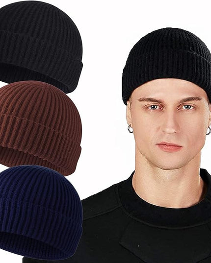 ROYBENS Swag Wool Knit Cuff Short Fisherman Beanie for Men Women, Winter Warm Hats
