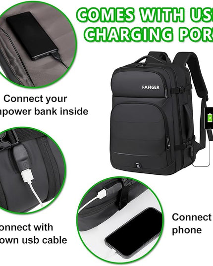 Travel Backpack for Men & Women - 40L Expandable Carry-On Backpack, TSA Approved 16 Inch Laptop, Weekend Outdoor Essentials, Airline Flight Approved, Black