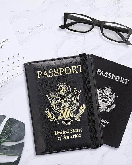 WALNEW Passport Holder for Travel, RFID Passport Cover Wallet for Women Men, PU Leather Passport Book Card Holder Case with Pen, Travelling Essentials for Flying