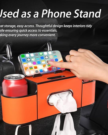 Car Organizers and Storage Box, Car Organizers and Storage Box Behind Set, 4 in 1 Multifunctional Cars Organizer and Storage Back Seat for Hold Phone, Drinks, Handbag, Universal Fit (Brown*1)