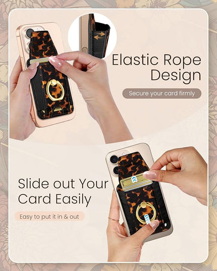 Shorogyt Compatible with Magsafe Wallet with Ring Grip Magnetic Card Holder - Cute Phone Wallets with Stand for iPhone 17/16/15/14/13/12 Series for Women Girls Brown Leopard Design, Fit 7 Cards