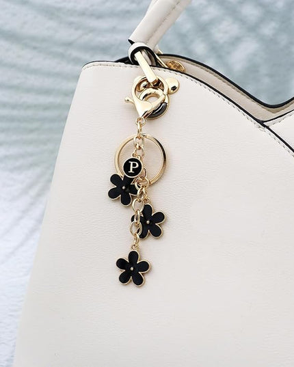 Cute Initial Letter Keyring for Women Girls Nice Flower Keychains for Handbag Backpack