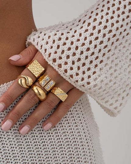 Rings for Women Adjustable Chunky Rings Set Vintage Wide Colorful Flower Stackable Ring for Women Thick Statement Ring Chunky Jewlery