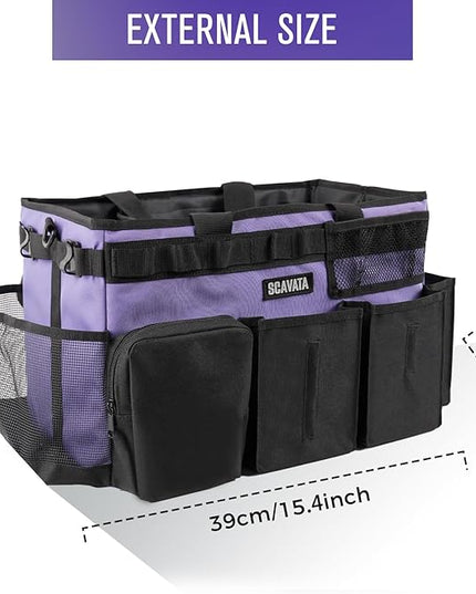 Wearable Cleaning Caddy Bag, Cleaning Caddy Supplies Organizer with Handle & Shoulder Straps for Housekeepers, Under Sink & Car Cleaning Tool Organizers with 4 Foldable Divider (Purple)