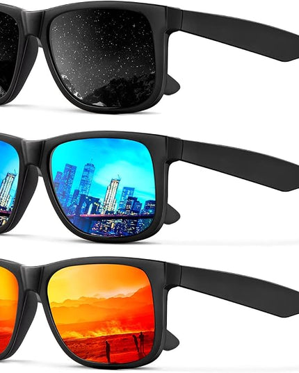 KALIYADI Sunglasses Men Polarized Sun glasses for Mens Womens Classic Matte Black Frame UV Protection 3pack
