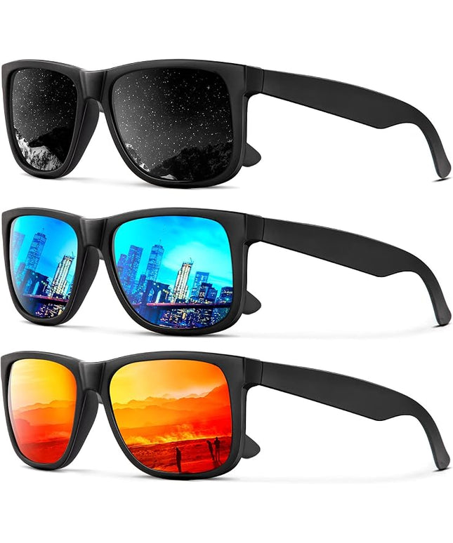 KALIYADI Sunglasses Men Polarized Sun glasses for Mens Womens Classic Matte Black Frame UV Protection 3pack