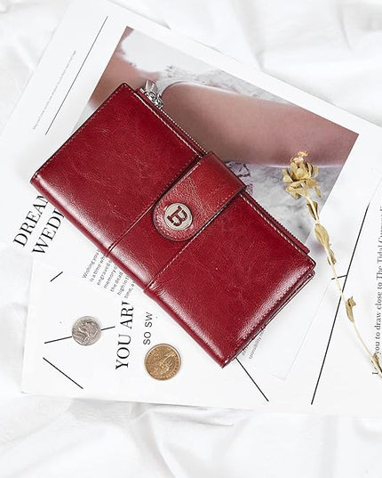 BOSTANTEN Womens Wallet Leather RFID Blocking Card Holder Large Capacity Bifold Clutch Purse with Double Zipper Pockets