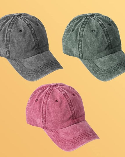 MEINICY 3 Packs Washed-Cotton Plain Baseball Cap, Vintage Adjustable Dad Hats Gift for Men/Women,Unstructured