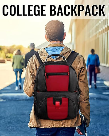 YOREPEK 18.4 Laptop Backpack,Large Backpacks Fit Most 18 Inch Laptop with USB Charger Port,TSA Friendly Flight Approved Weekend Carry on Backpack with Luggage Strap for Men and Women, Red