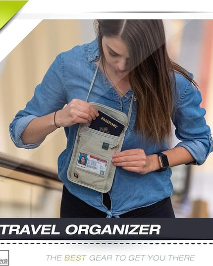 Lewis N. Clark RFID Blocking Stash Neck Wallet, Travel Pouch + Passport Holder for Women & Men, Taupe