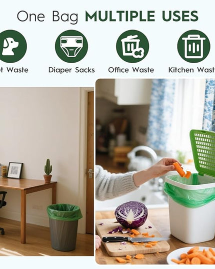 2.6-3 Gallon Compostable Trash Bags with Handles 80 Count 0.67 Mil 11.36 L Small Kitchen Wet Food Scrap Waste Compost Bag for Countertop Bin ASTM D6400 US BPI and OK Compost Home Certified