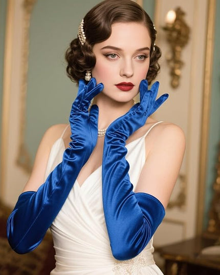 THARAHT Women Long Gloves with Satin Elbow Length for 1920s Opera Tea Party Costumes Bridal Evening Dress