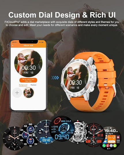 SUNKTA Military Smart Watch for Men(Answer/Dial Calls),100 Sports Modes, 5ATM Waterproof,1.39''HD Touchscreen Fitness Watch,with Heart Rate/SpO2 for Android/iOS Smart Watch Orange