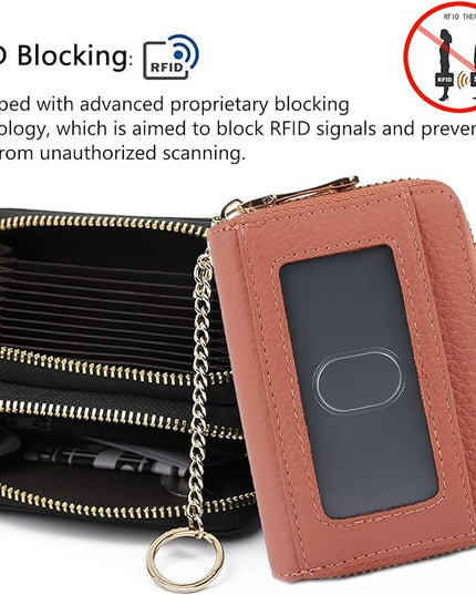 imeetu RFID Credit Card Holder, Small Leather Zipper Card Case Wallet for Women