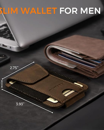 RUNBOX Slim Wallet for Men Front Pocket wallet with Magnetic Money Clip Minimalist Leather RFID Blocking wallet