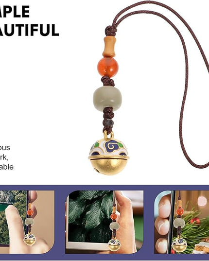 Vintage Brass Phone Pendant Key Chain Retro Handicraft Charm for Mobile Accessories Delicate Multi-functional Keychain Decoration Stylish DIY Pendant Gift for Family Random Color