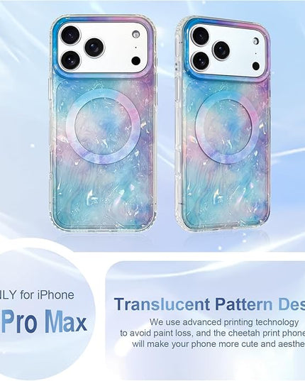 Cute Case for iPhone 17 Pro Max Case for Women Girls [Compatible with Magsafe] with Translucent Pearl Pattern Design, Aesthetic Girly Magnetic Protective Phone Cover, Blue
